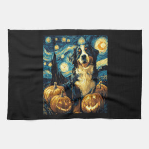 Cute Bernese mountain Dog Halloween Jack O Lantern Tea Towel