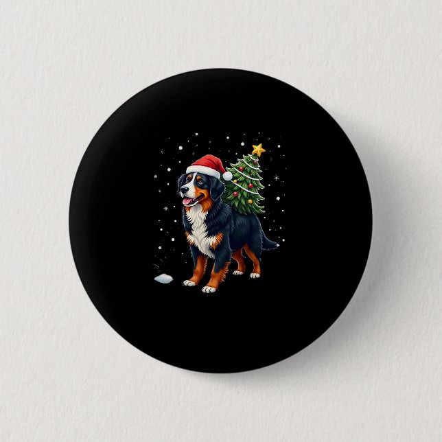 Cute Bernese Mountain Dog in a Christmas Tree for  6 Cm Round Badge (Front)
