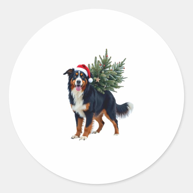 Cute Bernese Mountain Dog in a Christmas Tree for  Classic Round Sticker (Front)