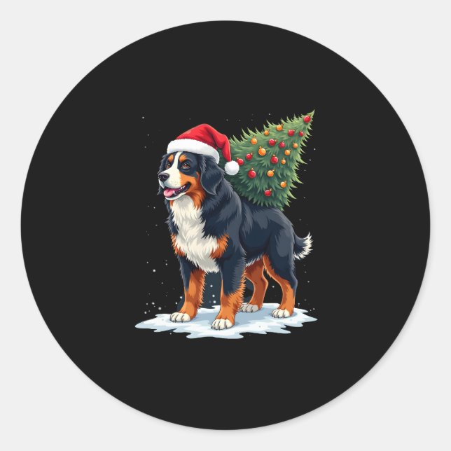 Cute Bernese Mountain Dog in a Christmas Tree for  Classic Round Sticker (Front)