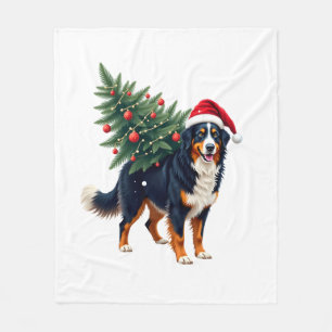 Cute Bernese Mountain Dog in a Christmas Tree for  Fleece Blanket