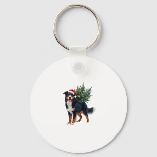 Cute Bernese Mountain Dog in a Christmas Tree for  Key Ring