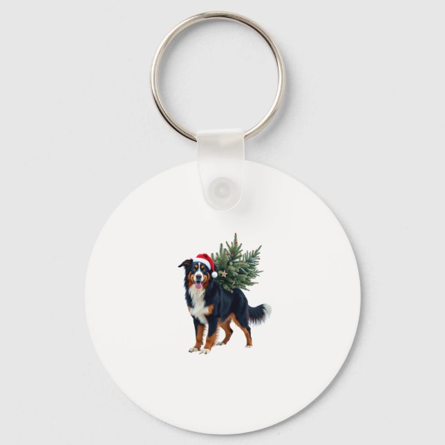 Cute Bernese Mountain Dog in a Christmas Tree for  Key Ring (Front)