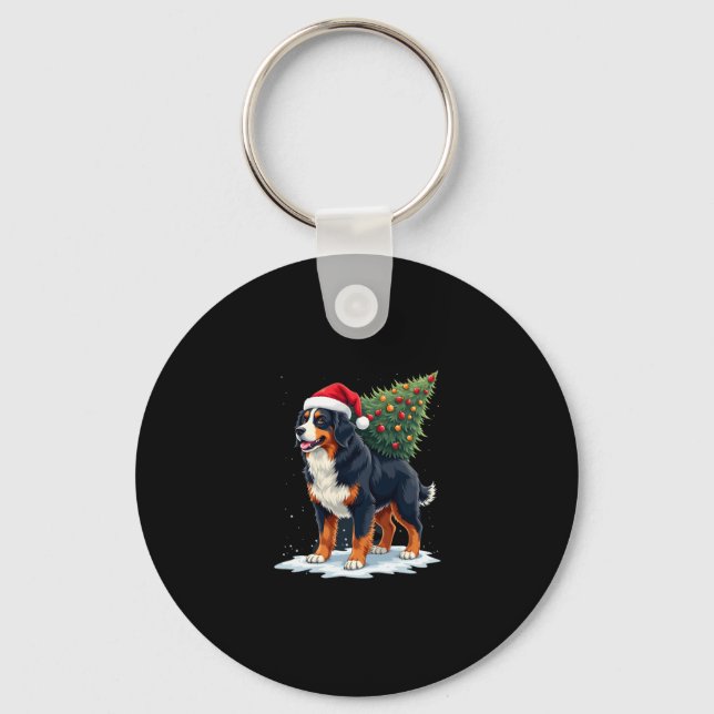 Cute Bernese Mountain Dog in a Christmas Tree for  Key Ring (Front)