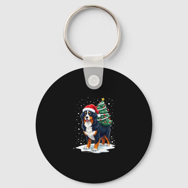 Cute Bernese Mountain Dog in a Christmas Tree for  Key Ring (Front)