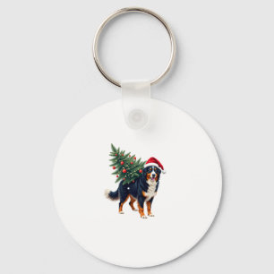 Cute Bernese Mountain Dog in a Christmas Tree for Key Ring
