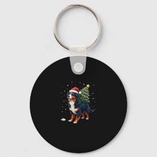 Cute Bernese Mountain Dog in a Christmas Tree for Key Ring