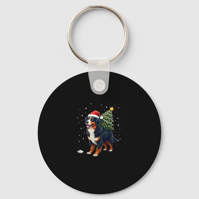 Cute Bernese Mountain Dog in a Christmas Tree for  Key Ring (Front)