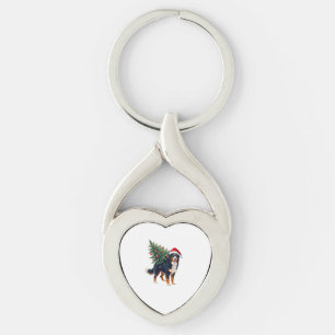 Cute Bernese Mountain Dog in a Christmas Tree for Key Ring