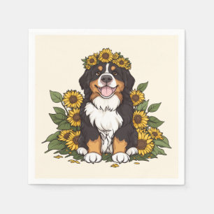 Cute Bernese Mountain Dog Wearing Sunflower Crown Napkin