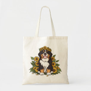 Cute Bernese Mountain Dog Wearing Sunflower Crown Tote Bag