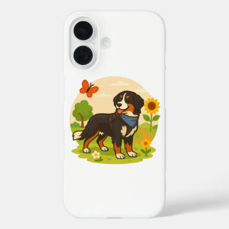 Cute Bernese Mountain Dog with Sunflower & Butterf iPhone 16 Case