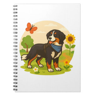 Cute Bernese Mountain Dog with Sunflower & Butterf Notebook