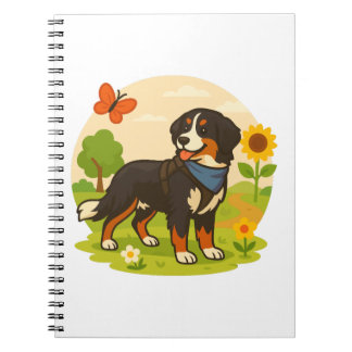 Cute Bernese Mountain Dog with Sunflower & Butterf Notebook