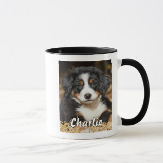 Cute Bernese Puppy Name Photo Black Accent Mug