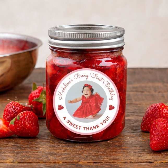 Cute Berry First Birthday A Sweet Thank You Classic Round Sticker (Creator Uploaded)