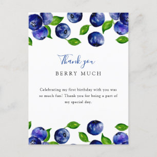 Cute Berry First Birthday Blueberry Thank you Postcard