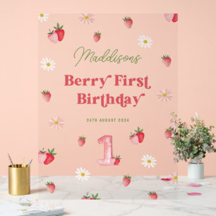 Cute Berry First Birthday Girls Strawberry Welcome Acrylic Sign