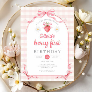 Cute Berry First Girl 1st Birthday Invitation