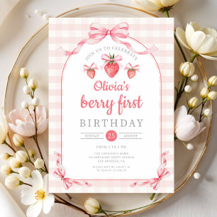 Cute Berry First Girl 1st Birthday Invitation