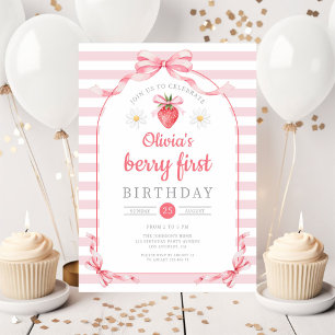 Cute Berry First Girl 1st Birthday Invitation