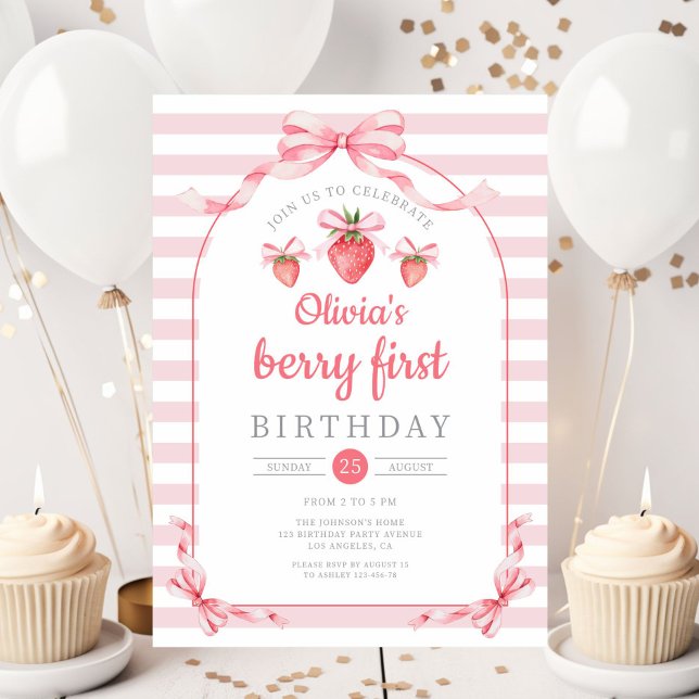 Cute Berry First Girl 1st Birthday Invitation (Cute Berry First Girl 1st Birthday Invitation)