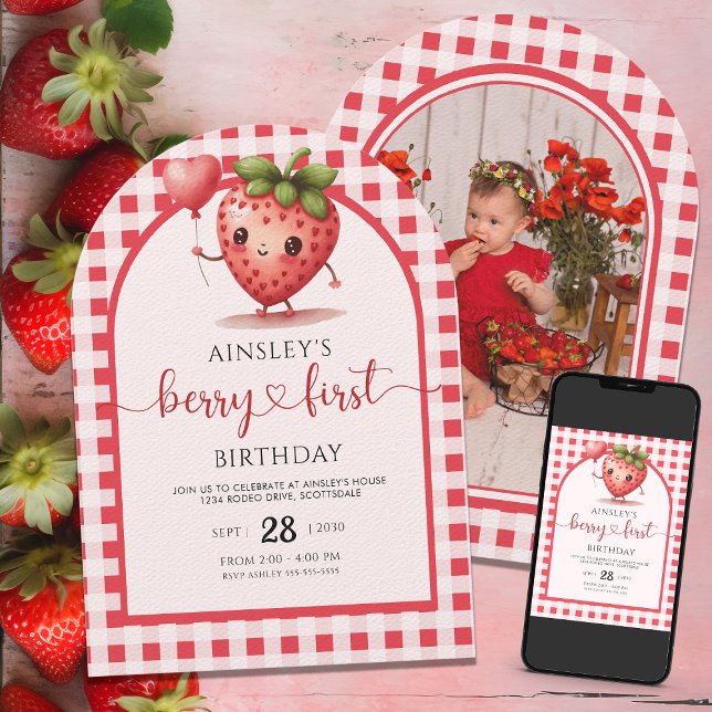 Cute Berry First Personalised Girls 1st Birthday Invitation (Creator Uploaded)