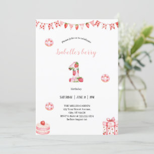 cute berry first strawberry birthday invitation