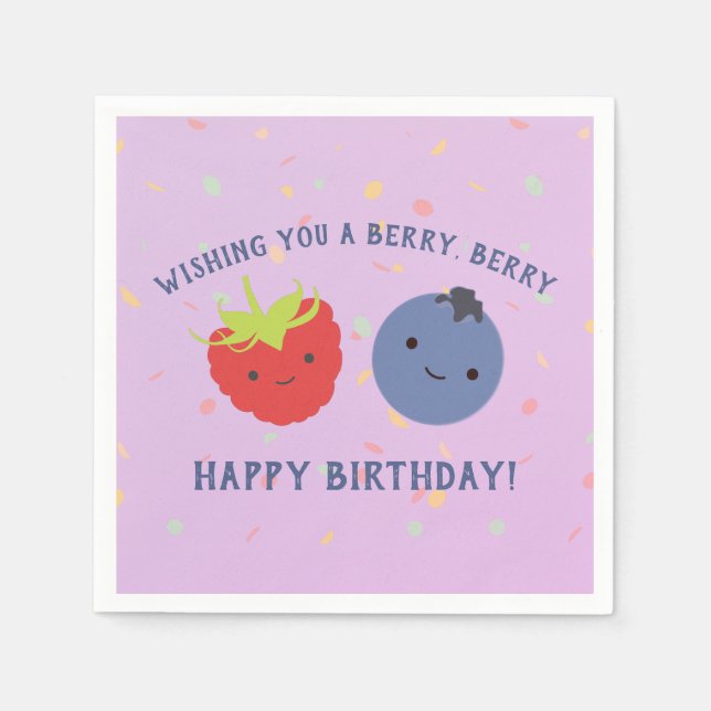 Cute Berry Happy Birthday Pun Kawaii berries Napkin (Front)
