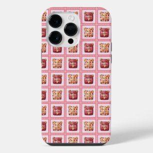 Cute Berry Patchwork Teddy Bear iPhone 14 Pro Max Case