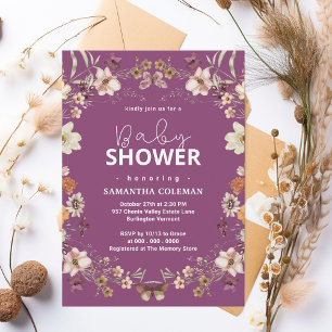 Cute Berry Purple Wildflower Modern Baby Shower Invitation