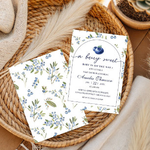 Cute Berry Sweet Blue Gingham Baby Shower  Invitation