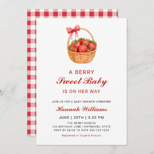 Cute Berry Sweet Strawberry Girl Baby Shower Invitation