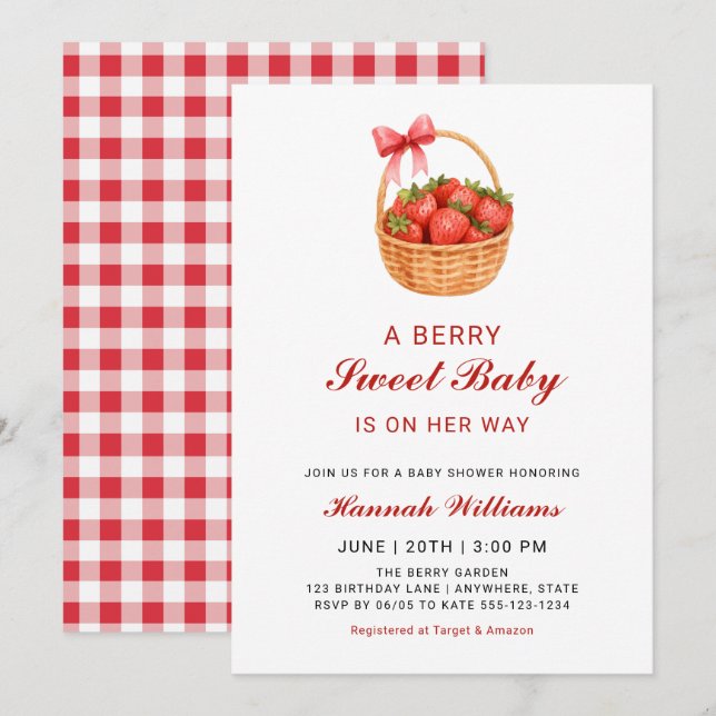 Cute Berry Sweet Strawberry Girl Baby Shower Invitation (Front/Back)