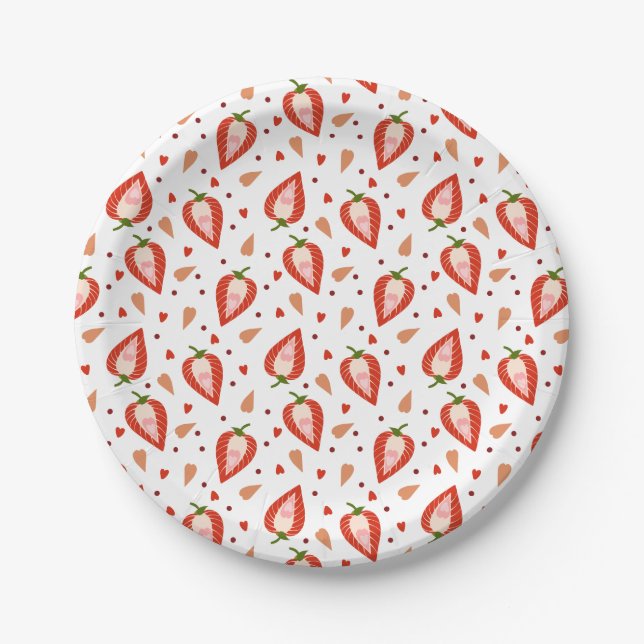 Cute Berry Sweet Strawberry Pattern Paper Plate (Front)