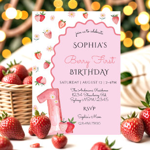Cute Berry Wavy First 1st Birthday  Invitation