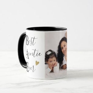Cute Best Auntie Ever Photo Black And Gold Heart Mug