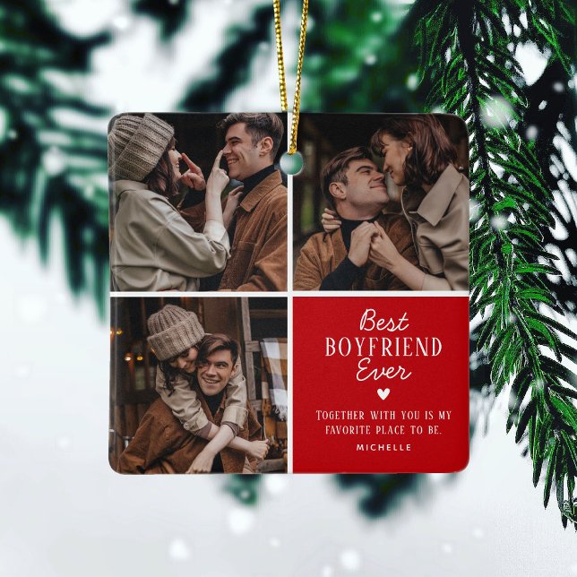 Cute Best 'Boyfriend' Ever 3 Photo Collage  Ceramic Ornament (Creator Uploaded)