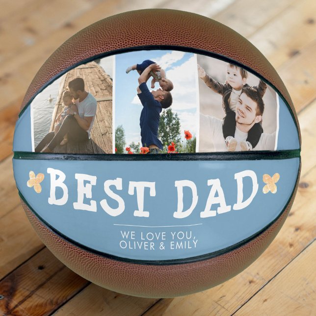 Cute Best Dad Blue 3 Photo Collage Keepsake Basketball (Creator Uploaded)