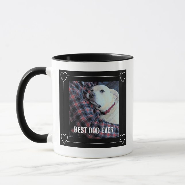 Cute Best Dad Ever Hugging Puppy Dog Black Mug (Left)