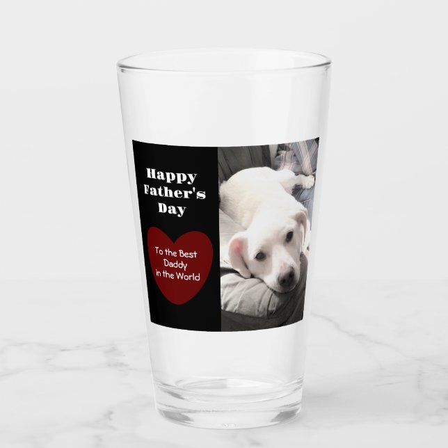Cute Best Dad Ever Puppy Dog Red Heart One Photo Glass (Front)