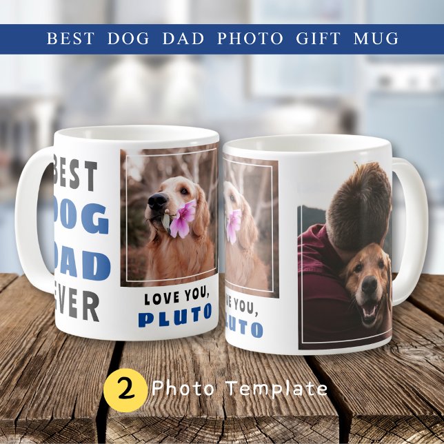 Cute Best Dog Dad Doggie Name 2 Photo Collage Coffee Mug (Creator Uploaded)