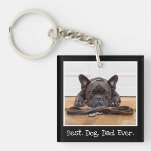Cute Best Dog Dad Ever Photo Personalised Black   Key Ring