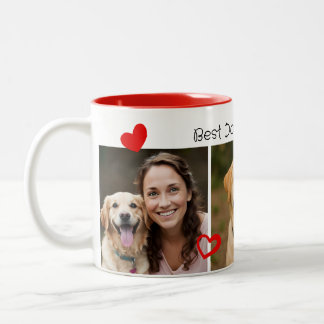 Cute Best Dog Mum Hearts 3 Photo Two-Tone Coffee Mug
