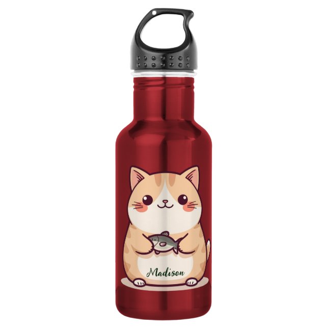 Cute Best fish cat mum custom script name 532 Ml Water Bottle (Front)