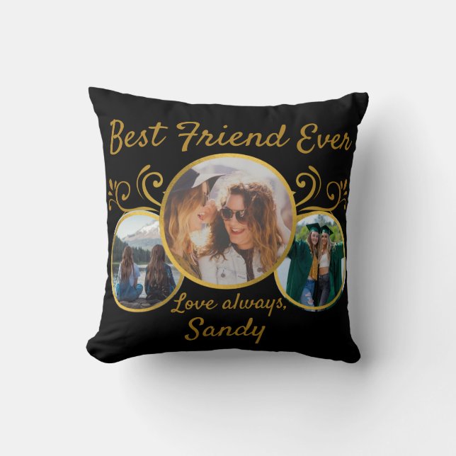 Cute Best Friend Ever photo Black Gold custom  Cushion (Front)