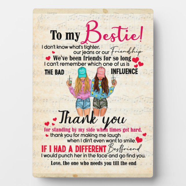 Cute Best Friend Gift, Funny Friendship Day Gifts Plaque (Front)