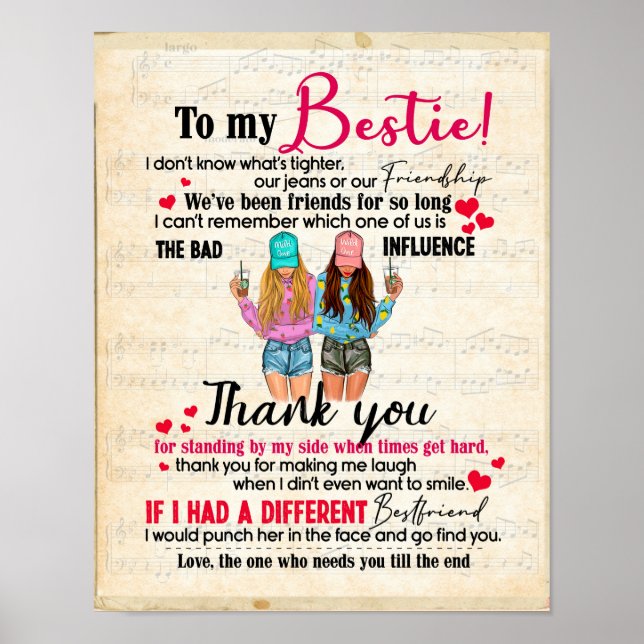 Cute Best Friend Gift, Funny Friendship Day Gifts Poster (Front)