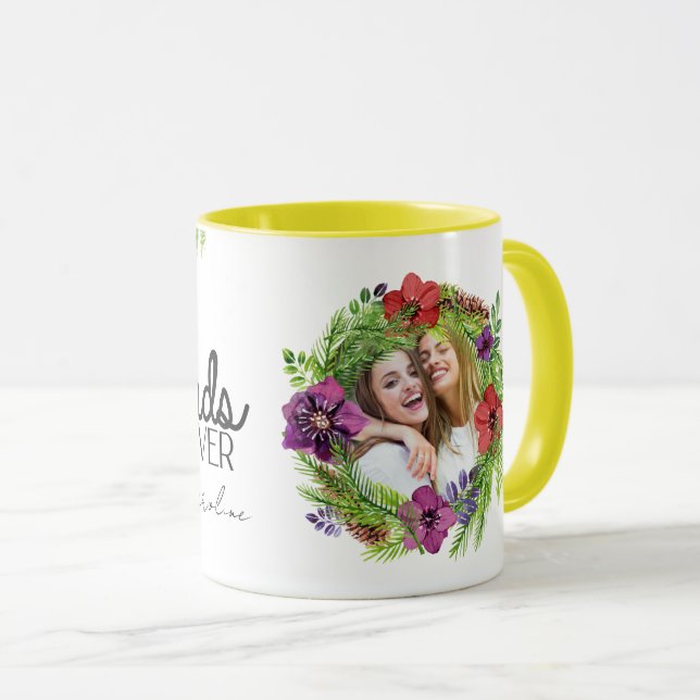 Cute Best Friends Forever BFF Custom Floral Mug (Front Right)