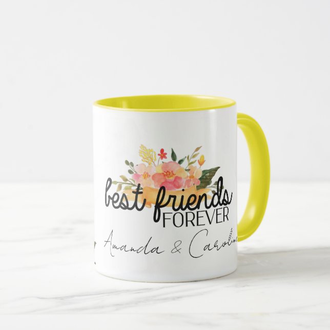 Cute Best Friends Forever BFF Custom Floral Mug (Front Right)
